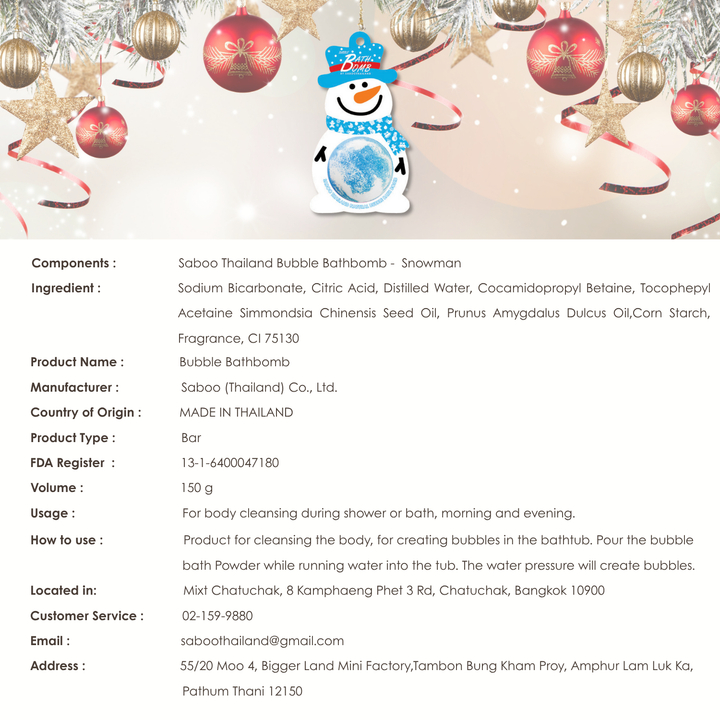 Bubble Bath Bomb - Christmas Snow Man - 150g - Ocean