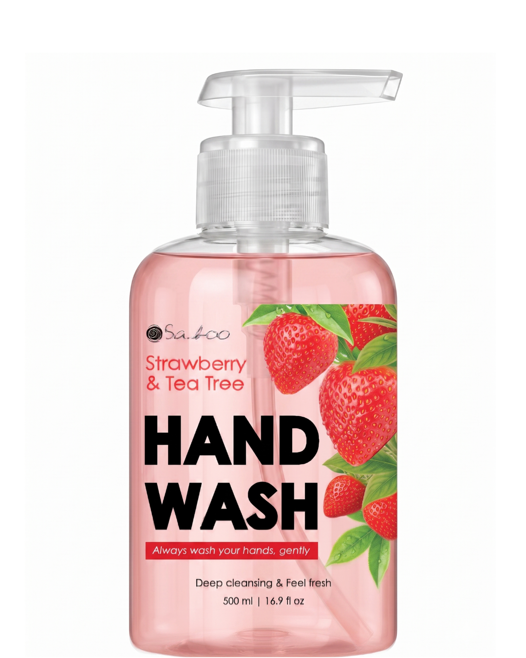 SABOO HAND WASH-500ML-STRAWBERRY & TEA TREE