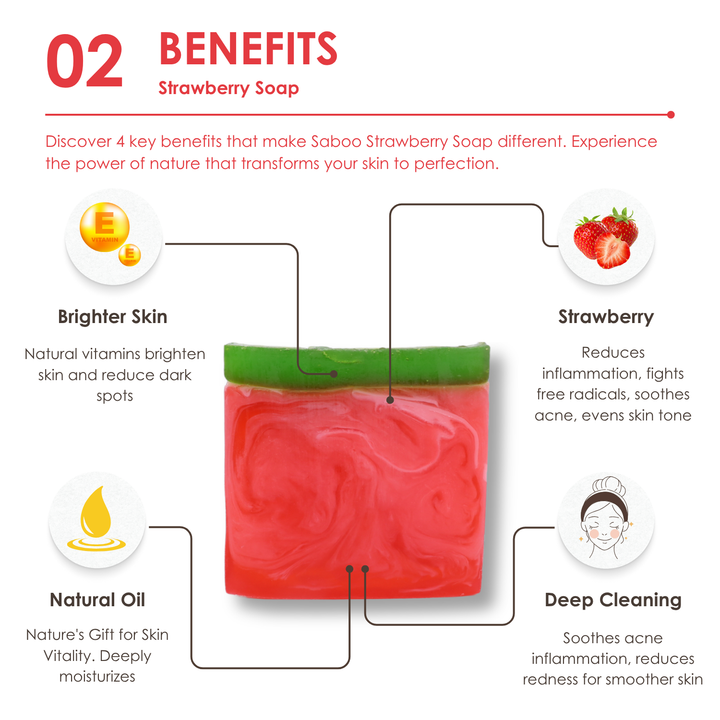 Natural Soap - Square Shape - 100g - Strawberry