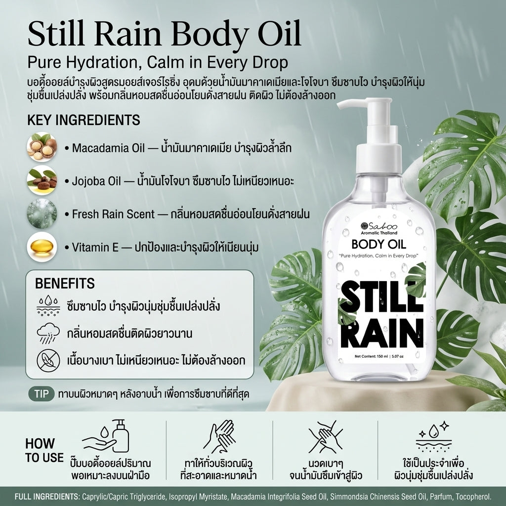 SABOO AROMATIC BODY OIL - 150ML - STILL RAIN