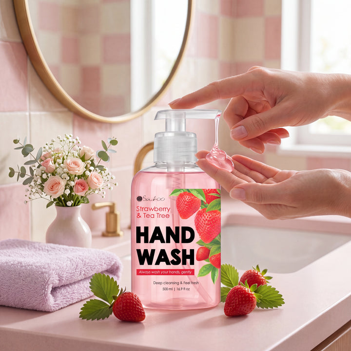 SABOO HAND WASH-500ML-STRAWBERRY & TEA TREE